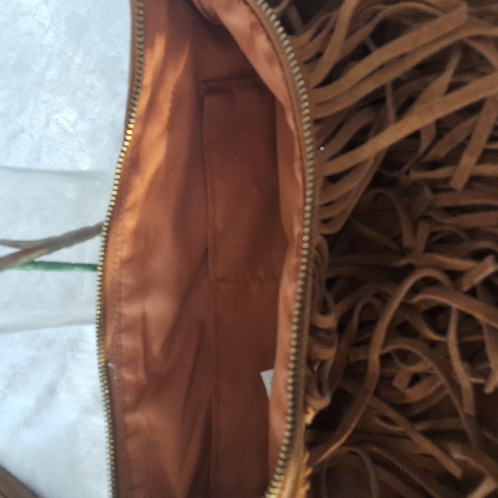 Old Navy Brown Fringe Long Handle Zipper Purse - Picture 6 of 9